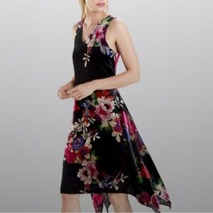 NWT NATORI Black floral velvet dress size 12